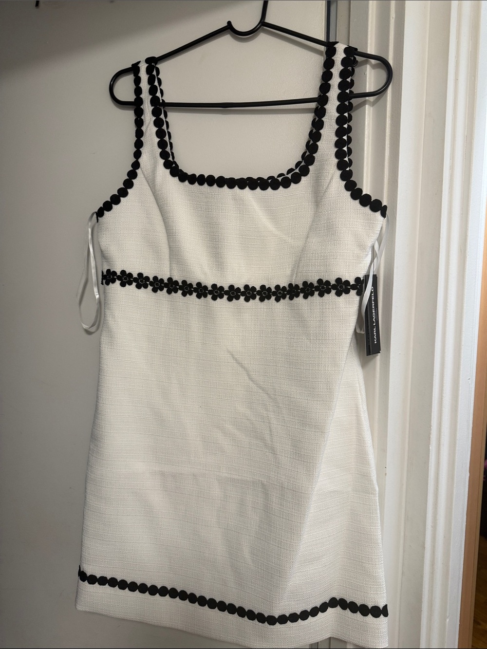 Karl Lagerfeld White Tank Dress with Black Floral Trim